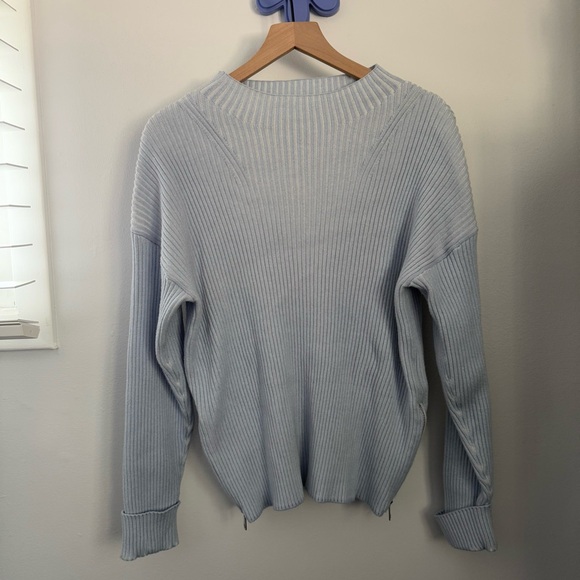 Varley Small Kingsley Mock Neck Knit Pale Blue Rib Knit Relaxed Fit Lounge - Picture 1 of 9